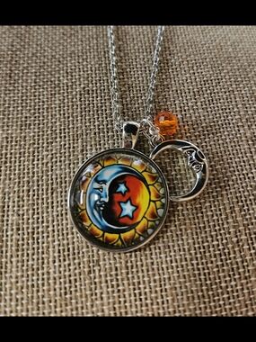 Sun & Moon Pendant Necklace with Orange Crystal Accent